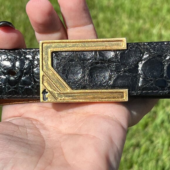 a.testoni Black Snake Leather Belt Size 42 / US 34" - Picture 3 of 9